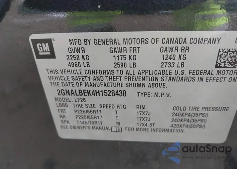 2017 Chevrolet Equinox Ls из США, поврежденный, VIN 2GNALBEK4H1528438